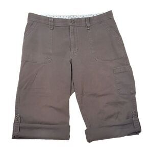 Sz 12 P Lee Womens Brown Cargo Petite Comfort Womens Waistband Stretch Roll Cuff
